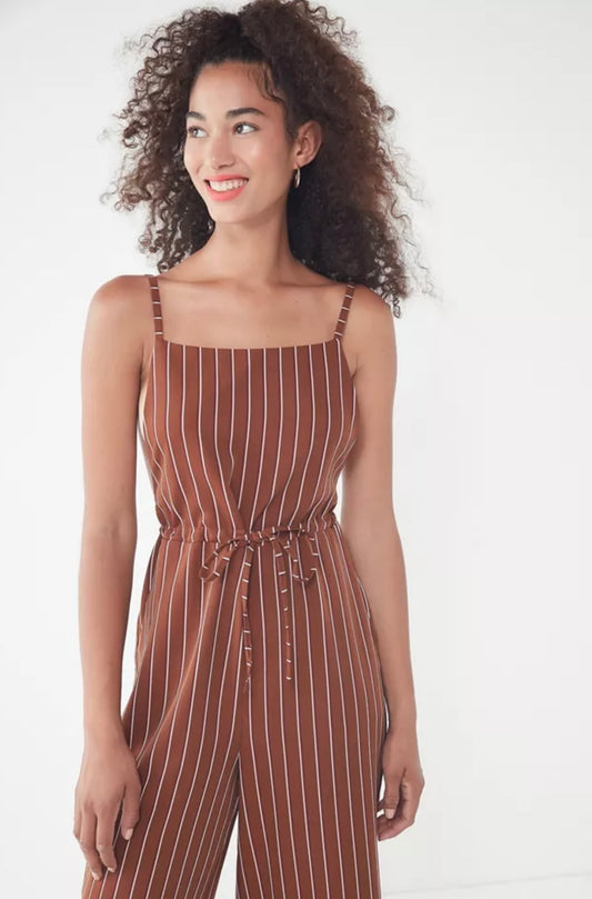 UO Brown Stripe Jumpsuit - Small