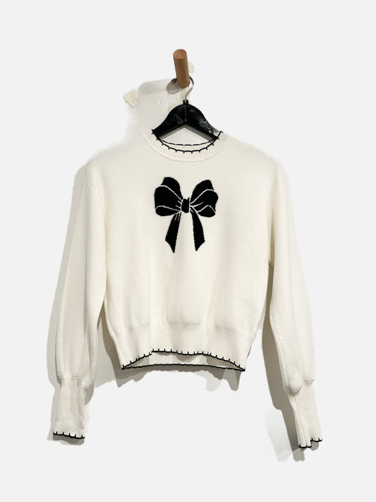 Willow & Wind White Bow Sweater - Small
