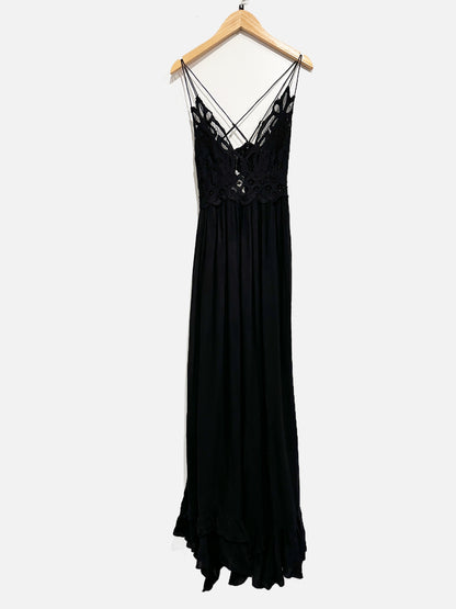 Free People Black Adella Slip Maxi Dress - Small