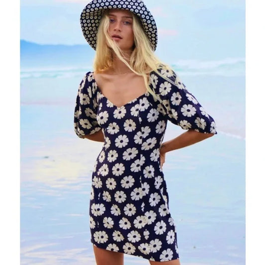 Billabong Black and White Floral Mini Dress -Large