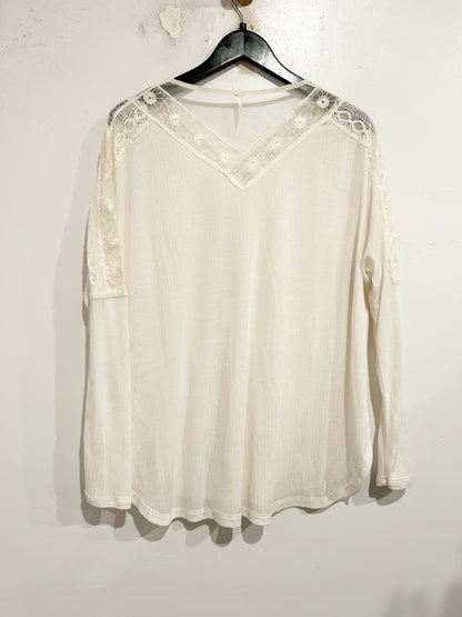 Free People Lola Lace Long Sleeve Top in Angel Food - Medium