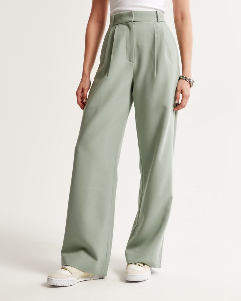 Abercrombie & Fitch Green Wide Leg Pants - Large