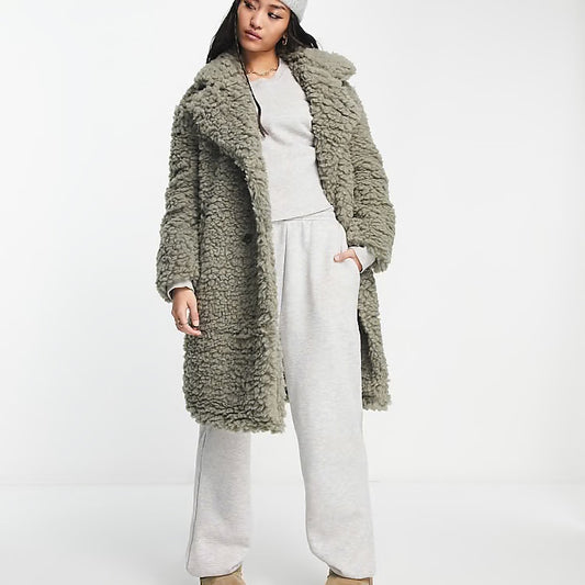 Asos Green Shearling Long Coat - 10