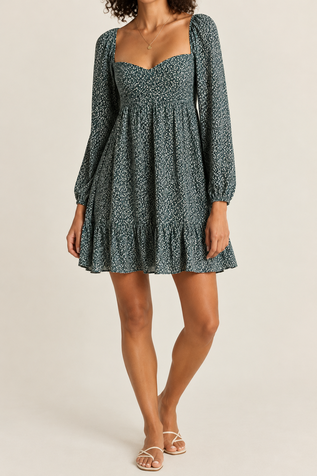 Abercrombie & Fitch Green Floral LS Mini Dress - LT