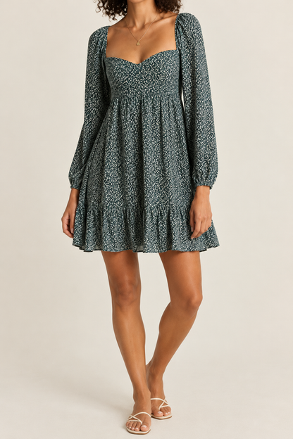 Abercrombie & Fitch Green Floral LS Mini Dress - LT