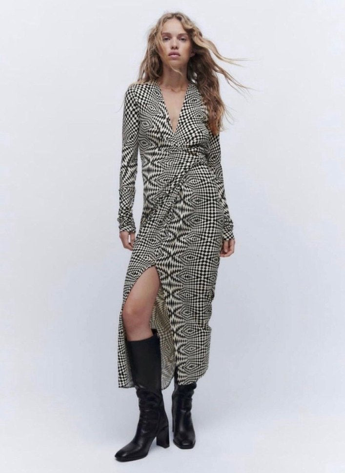 Zara Black and White Geometric Maxi Dress - Small