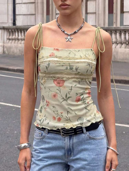 Green Floral Mesh Cami