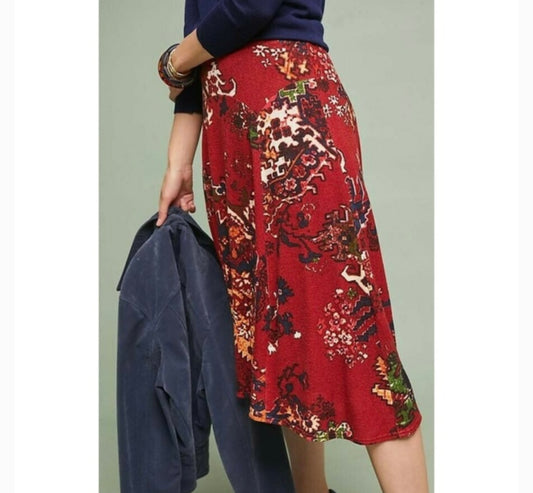 Anthropologie Red Floral Knit Skirt - XS