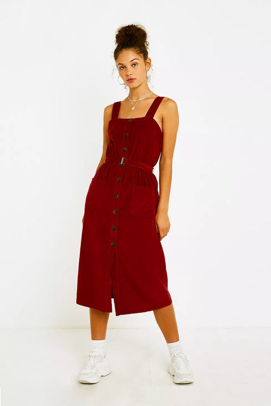 Urban Outfitters Red Corduroy Button Midi Dress - Small