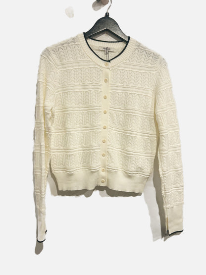 Madewell Pointelle-Stitch Cardigan in Ivory and Black Combo - Large