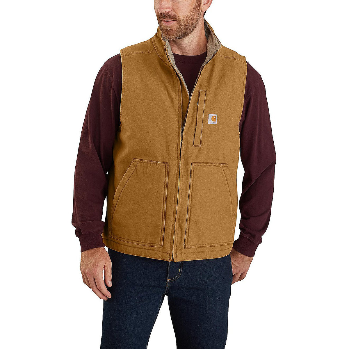 Carhartt NWT Washed Duck Mock-Neck Vest in Brown - Large Tall