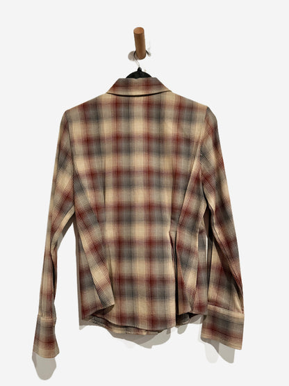 Zara Tan/Maroon Plaid Button Down - Small
