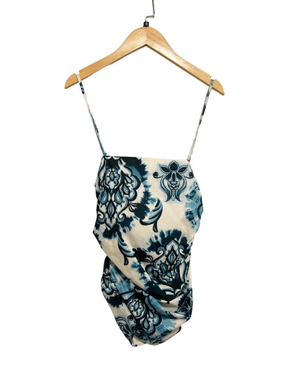 NWT Zara Blue Damask Print Ruched Tank - XS