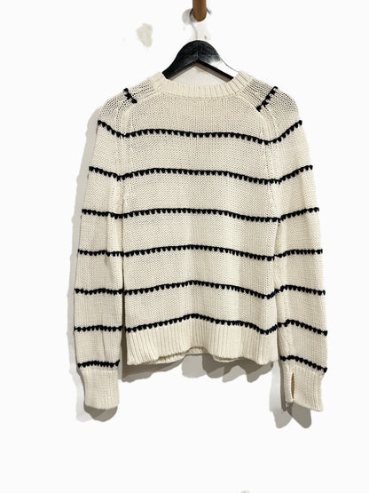 Madewell Textured Cotton Crewneck Sweater in Bright Ivory Navy Stripe
