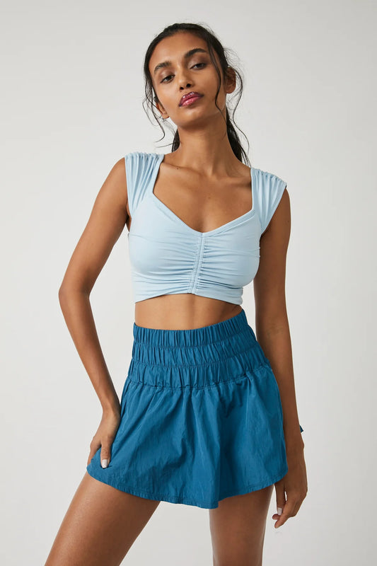 Free People Breathe Easy Blue Ruched Crop Top - XL