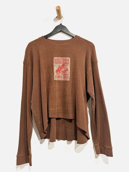 Cowboy Hardware Rough Rider Beer Graphic Long Sleeve Cropped Thermal Top - Large