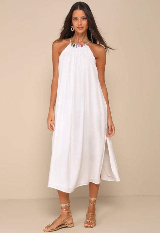 Lulus White Rock Collar Maxi Dress - Medium