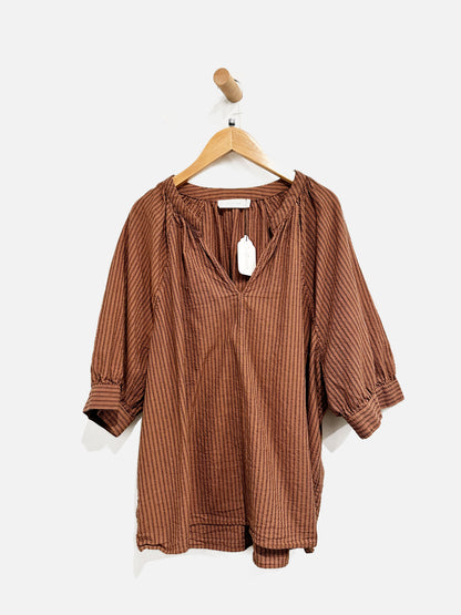 Everlane Brown and Black Stripe SS Top - Medium