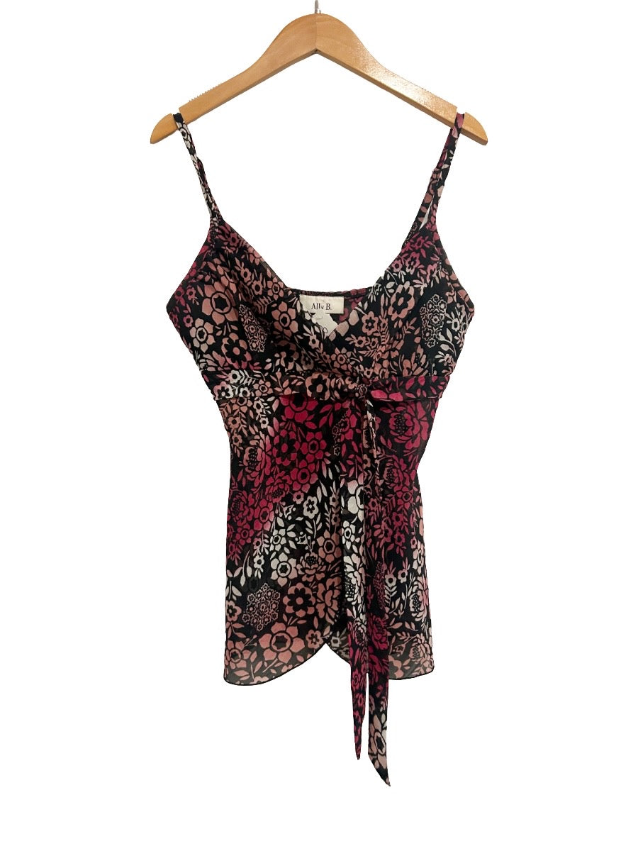 Vintage Y2K Ally B. Pink Floral Print Tank Top - Medium