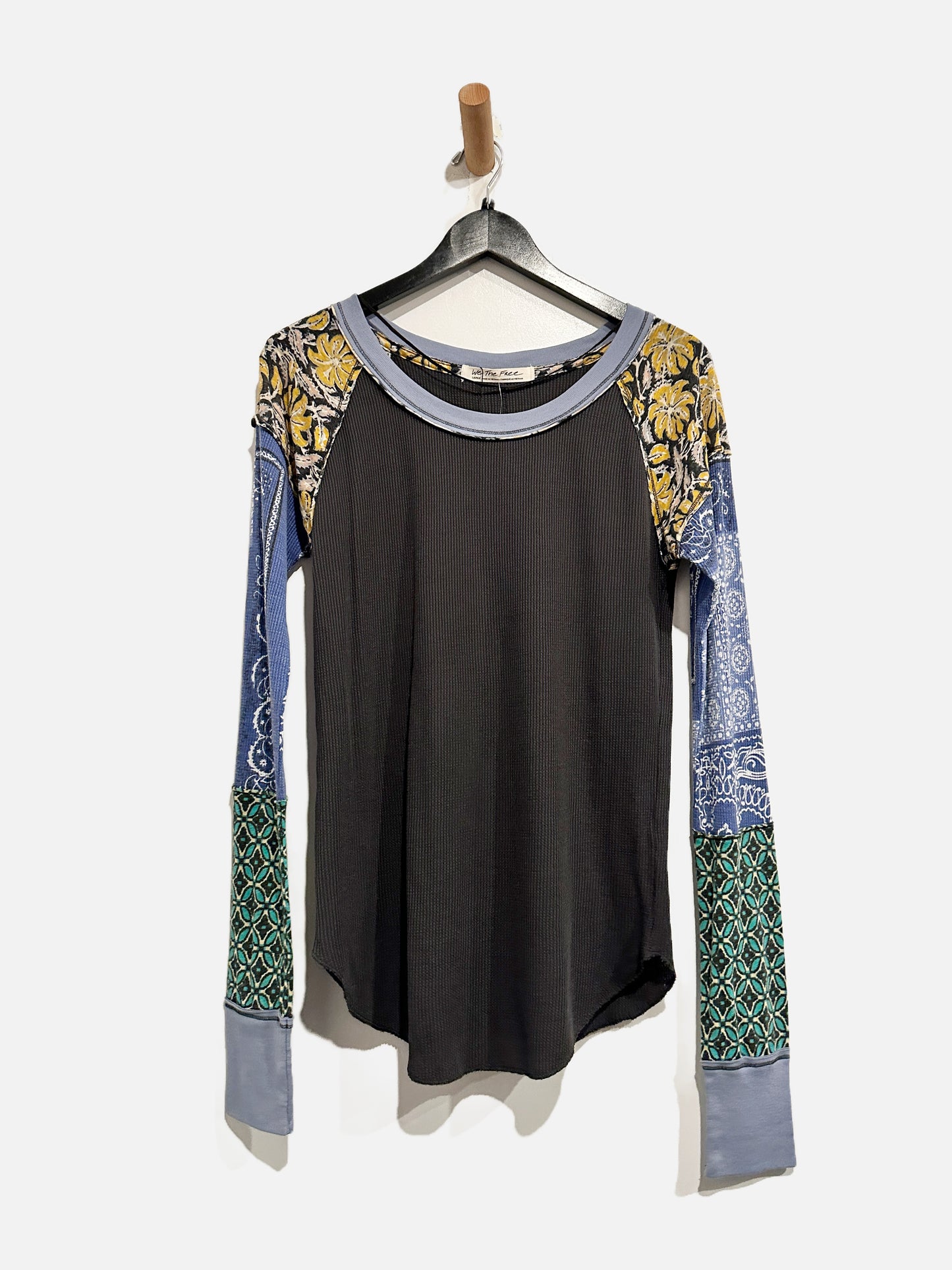 Free People NWT Bright Side Black Waffle Knit Top - Large