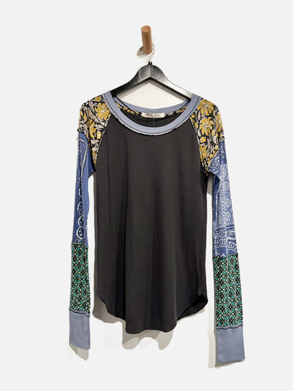 Free People NWT Bright Side Black Waffle Knit Top - Large