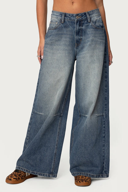 Edikted Skater Girl Washed Low Rise Baggy Jeans - Medium