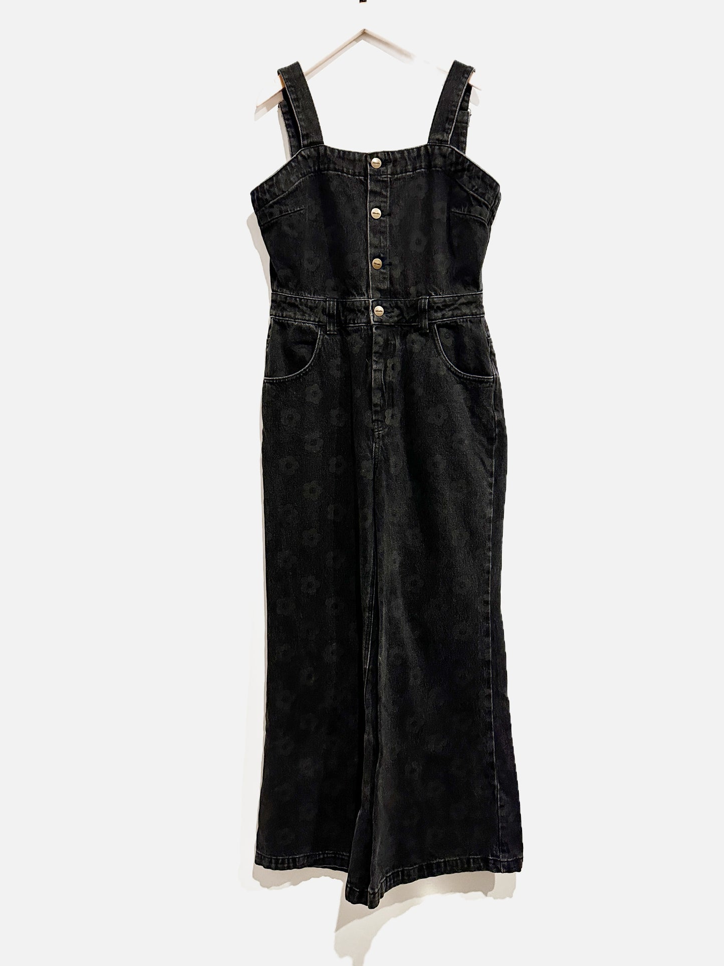 Afends Black Floral Denim Overalls - Large
