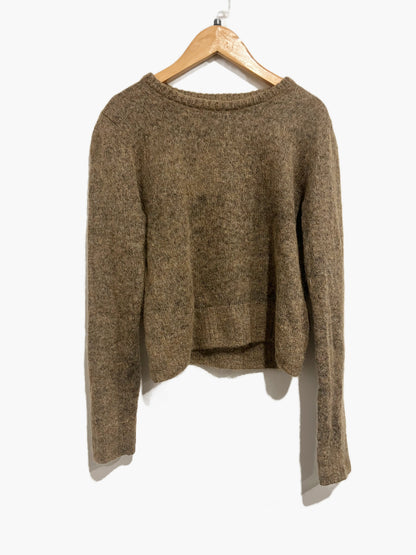 Kids Mohair Brown Crewneck Sweater - Small