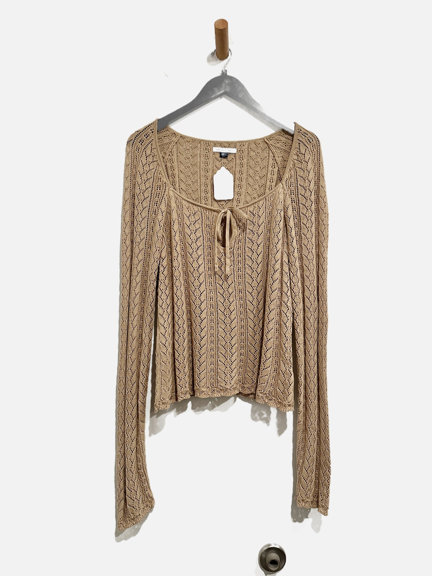 American Eagle Brown Crochet LS Top - XL