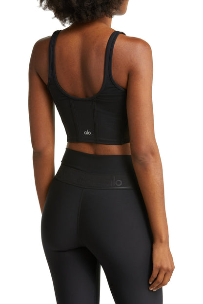 alo Airbrush Mesh Corset Tank in Black