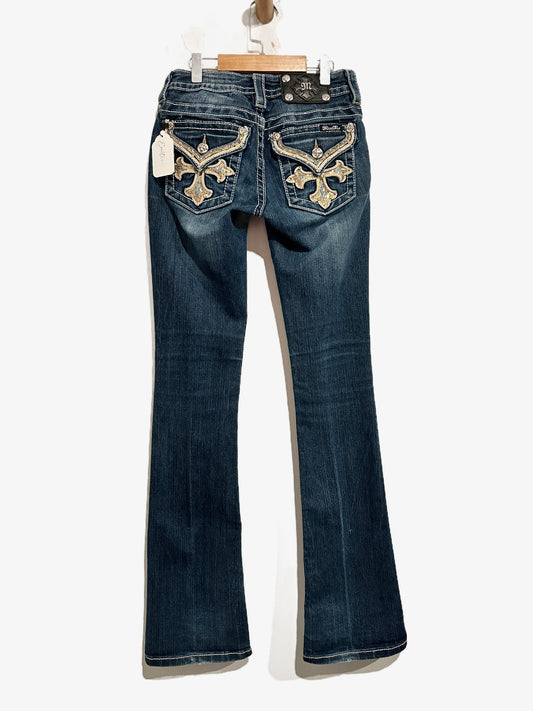 Miss Me Signature Bootcut Jeans w/ Gold Cross Pockets - 25