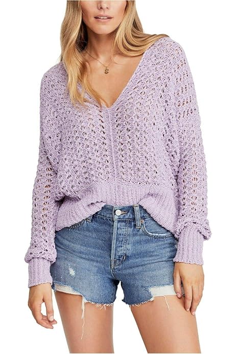 Free People Purple Open Knit LS - Small