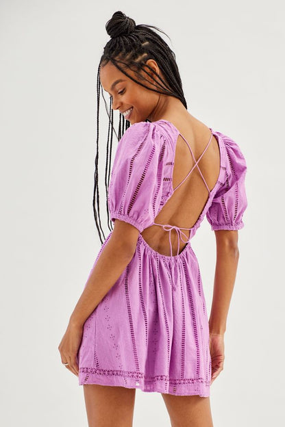 Urban Outfitters Purple Eyelet Mini Dress - Medium