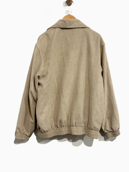 Tan Faux Suede Embroidered Bomber Jacket