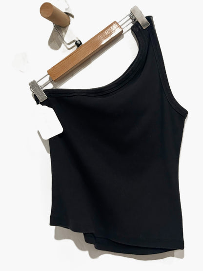 Anthropologie Zeda Ribbed One Shoulder Top in Black - XS