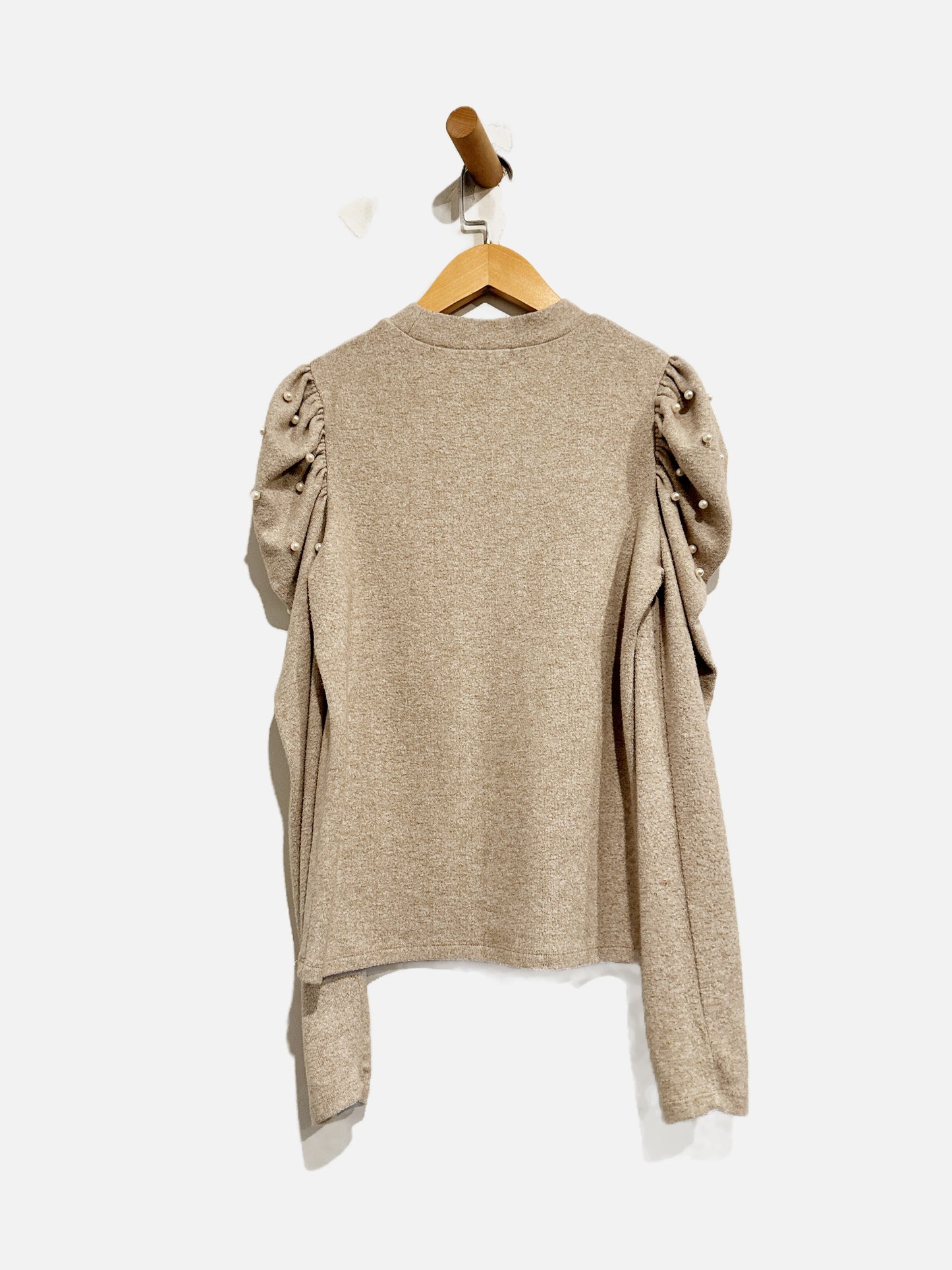 Zara Beige Pearl Sleeve Top - Medium