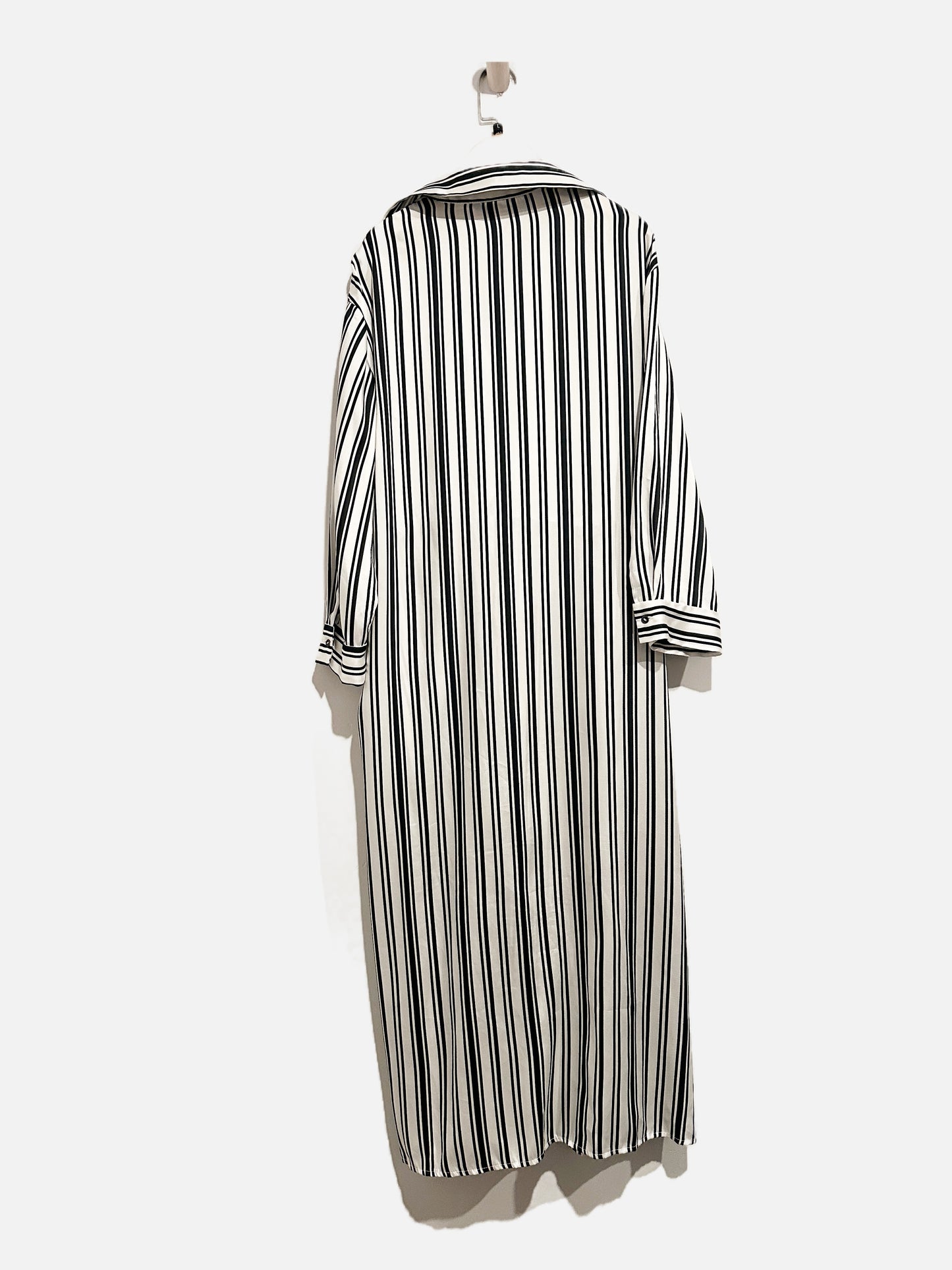 Zara Black and White Stripe Button Down Dress - Large