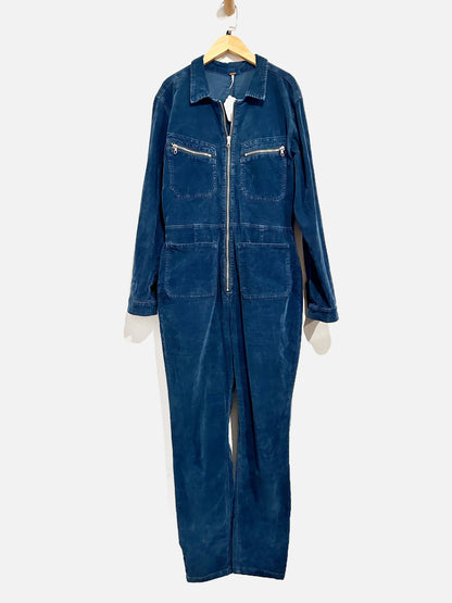 Free People Lennox Blue Corduroy Jumpsuit - Large
