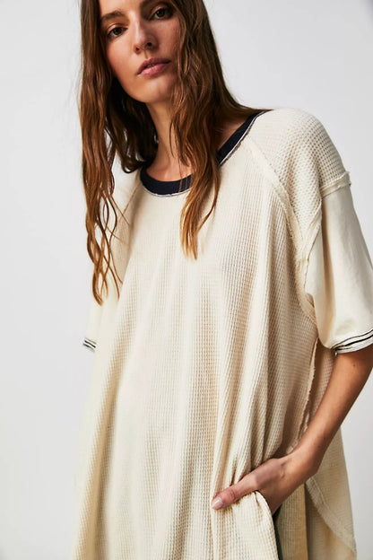 Free People White Waffle Knit SS Top - M/L