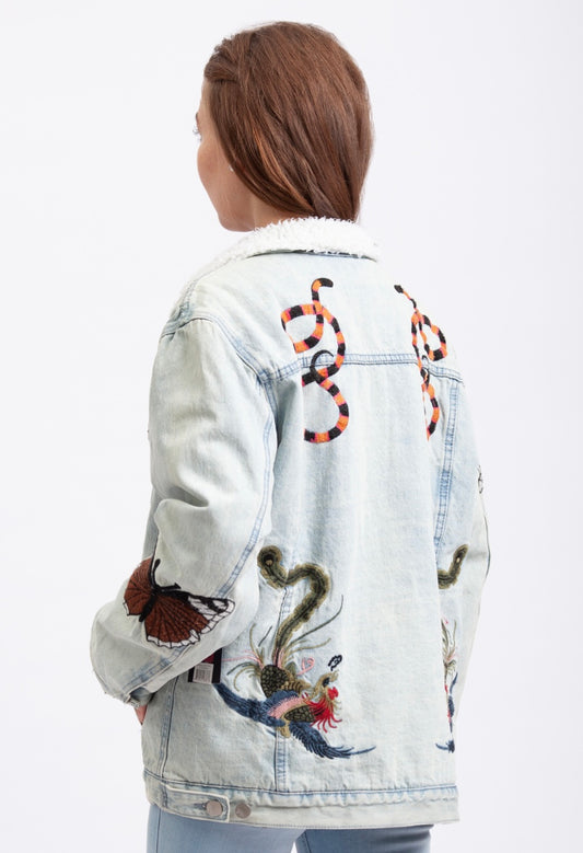 Kendall + Kylie Embroidered Denim Jacket - Small