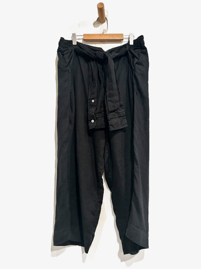 Anthropologie Linen Shirt-Tie Capri Pants in Black - 12