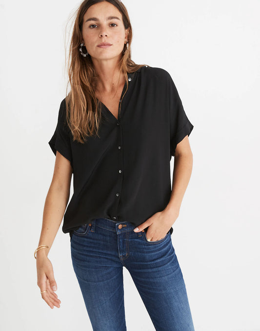 Madewell Black Drapey Button Down SS - XXS