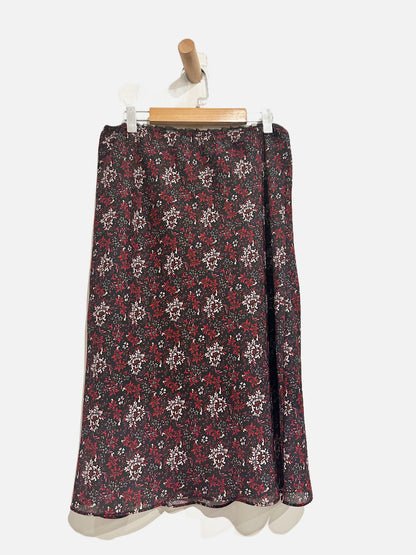 Lavender Black and Red Floral Y2K Midi Skirt - Medium