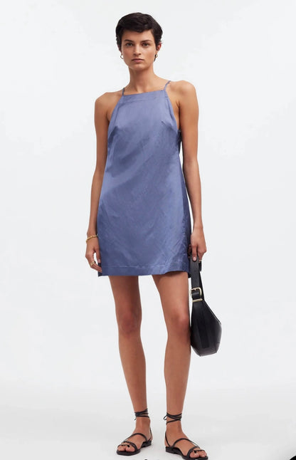 Madewell High Neck Mini Dress in Sunfaded Indigo