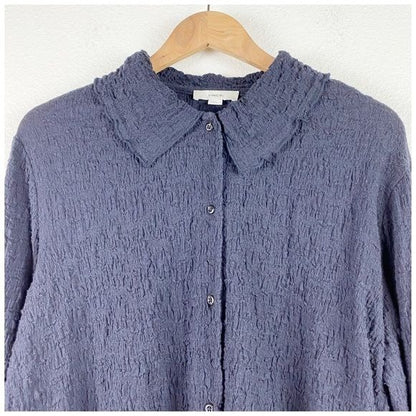 Vince Smocked Long-Sleeve Button-Front Shirt in Coastal Blue Size Large