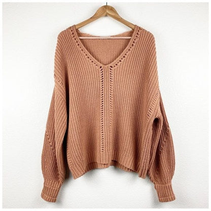 Gentle Fawn Arizona Chunky V-Neck Sweater in Clay Size XL