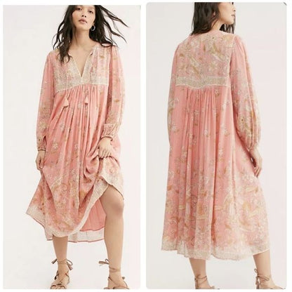 Spell And The Gypsy Collective Hendrix Boho Midi Dress in Dusty Pink Size Small