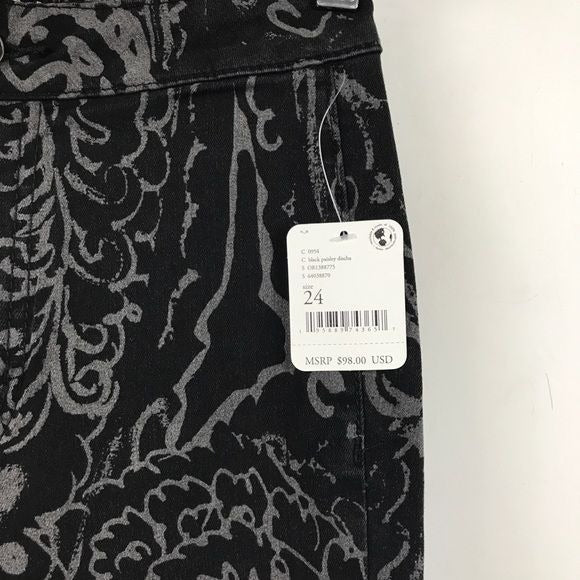 Free People Just Float On Printed Flare Jeans Black Paisley Discharge Sz 24