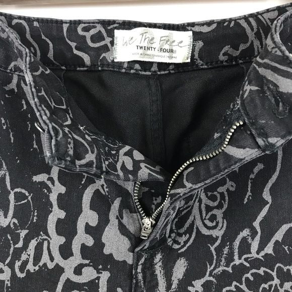 Free People Just Float On Printed Flare Jeans Black Paisley Discharge Sz 24