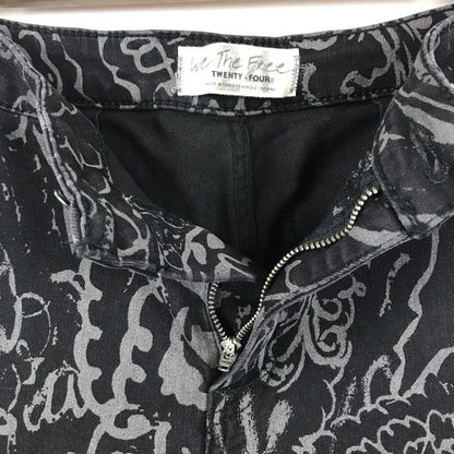 Free People Just Float On Printed Flare Jeans Black Paisley Discharge Sz 24